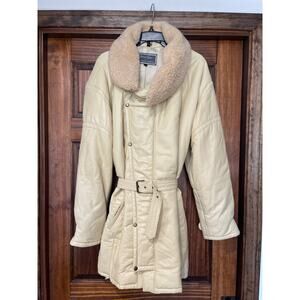 RARE MICHAEL HOBIN NORTH BEACH LEATHER LONG SHEARLING COLLAR COAT Small (40)